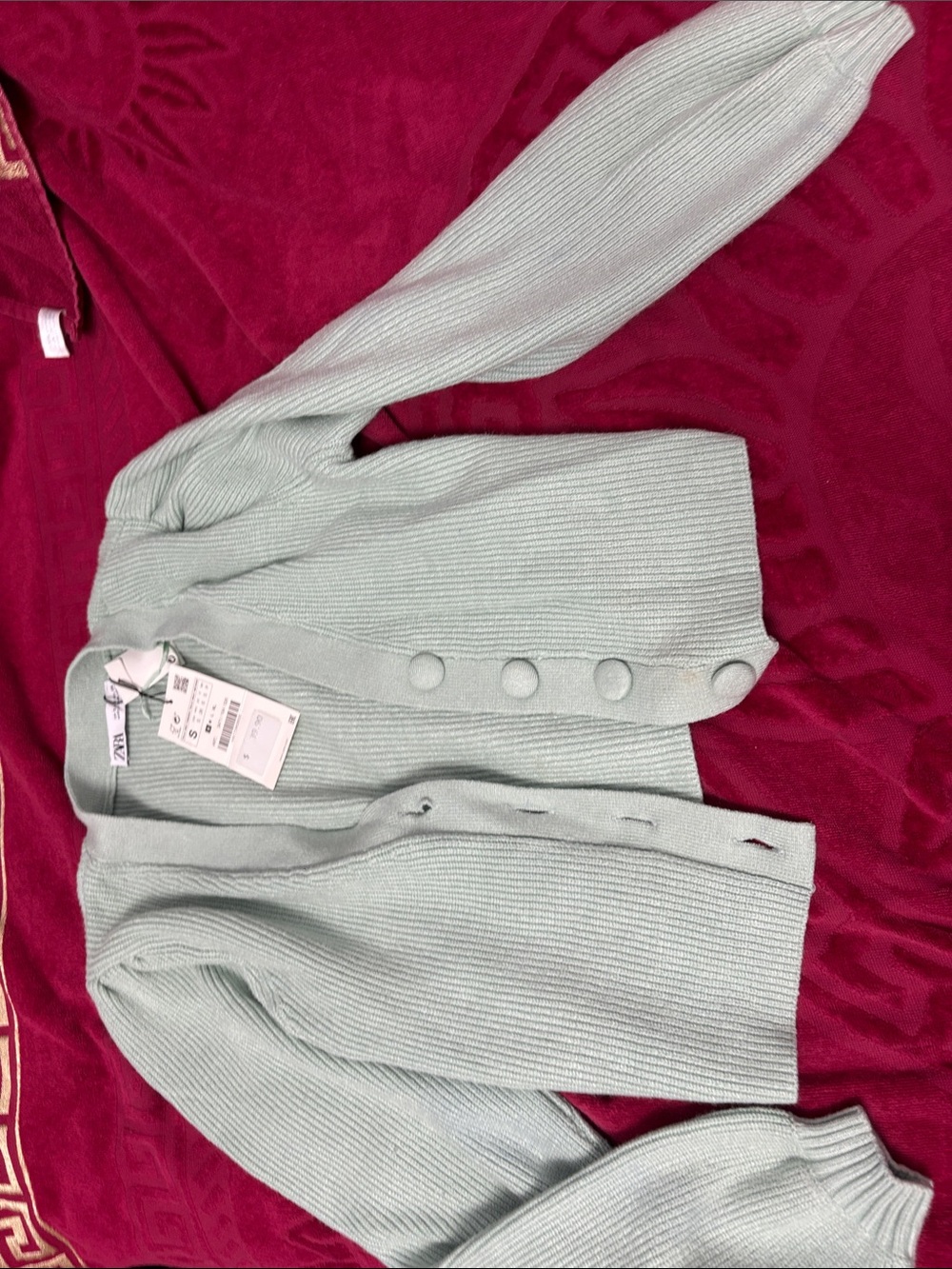 Zara Mint Green Ribbed Button-Front Cardigan